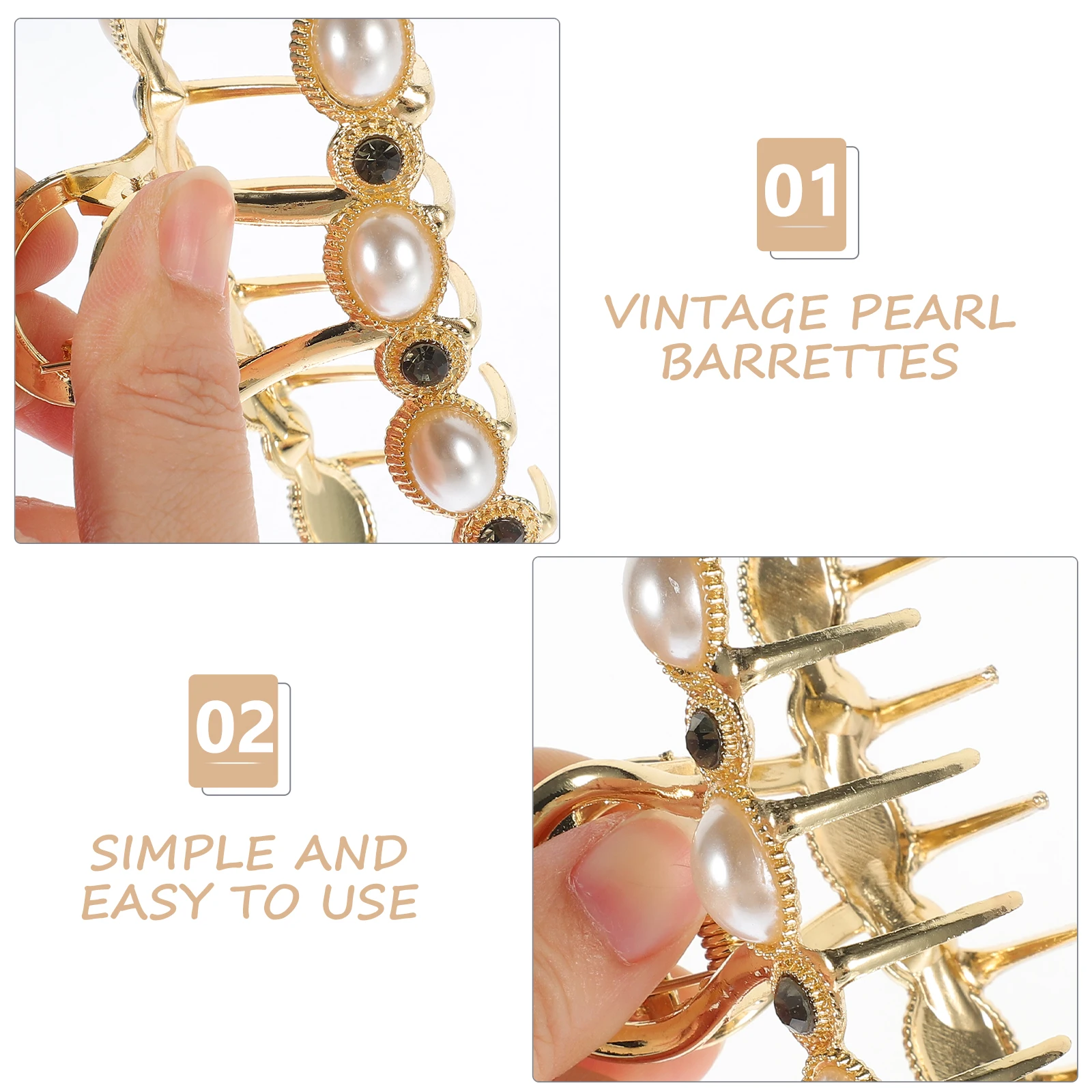 

3pcs Pearl Clips Large Jaw Claws Accessories for Women Hair Tools Claw Clips Thin Long Thick Hair Elegant Occasions Wedding