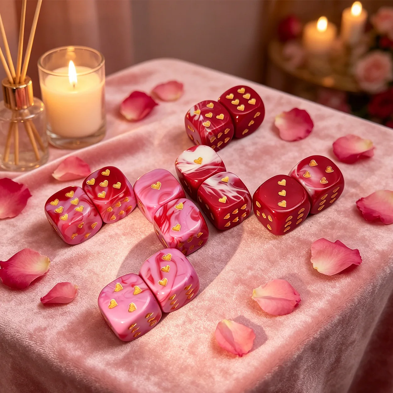 

6 штук в комплекте, 16-миллиметровые шестигранные игральные кости в романтическом стиле, набор игральных костей с гравировкой в виде сердечек, два варианта дизайна на выбор.