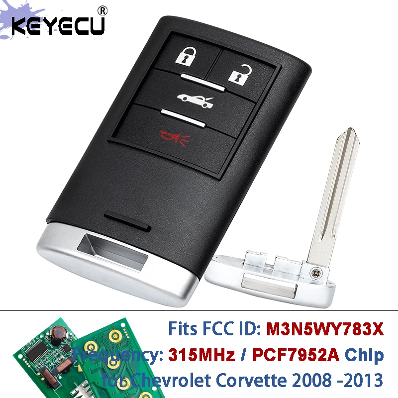 KEYECU M3N5WY7777A 315MHz PCF7952A Chip 4 Button Keyless Remote Key Fob for Chevrolet Corvette 2008 2009 2010 2011 2012 2013