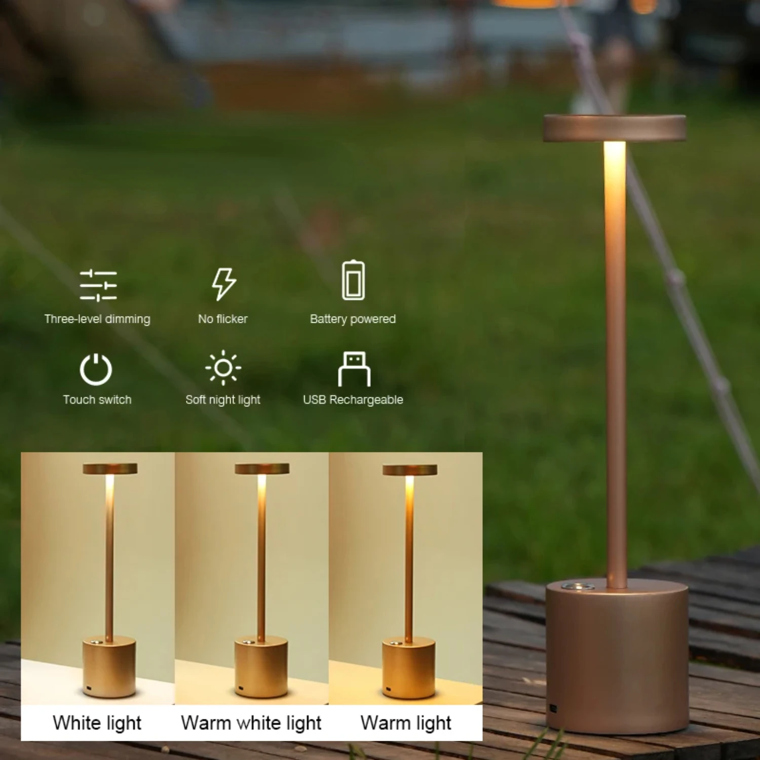 Portable Waterproof LED Desk Lamp - Touch Dimming - Durable Metal Table Lamp - Sleek Aluminum Design - Ideal for Living Room, Re