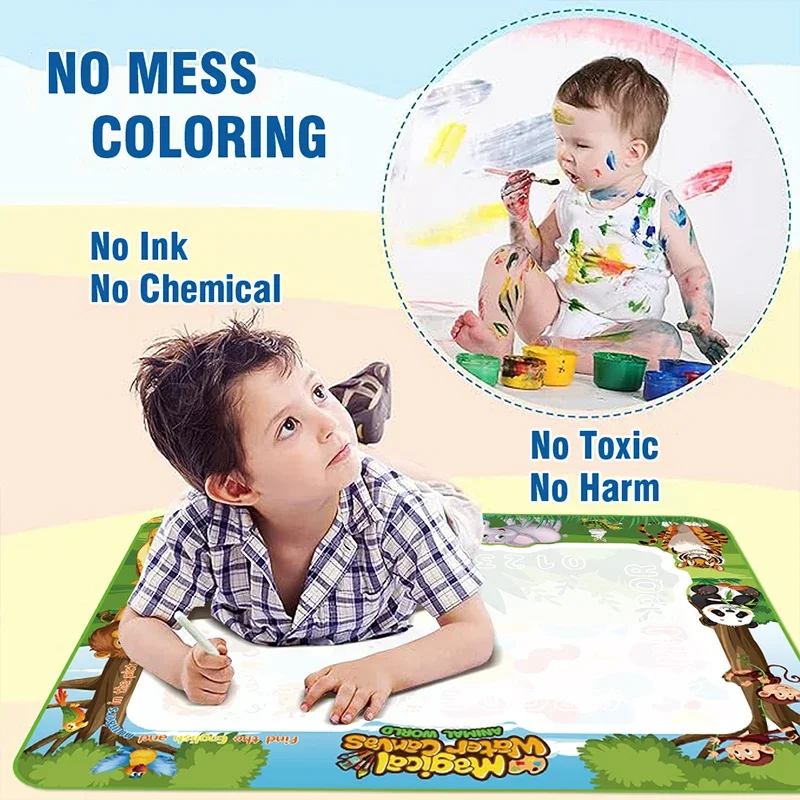 Large Reusable Water Drawing Mat for Kids - Clear Colorful Painting Reusable Educational Doodle Rug Toy Set