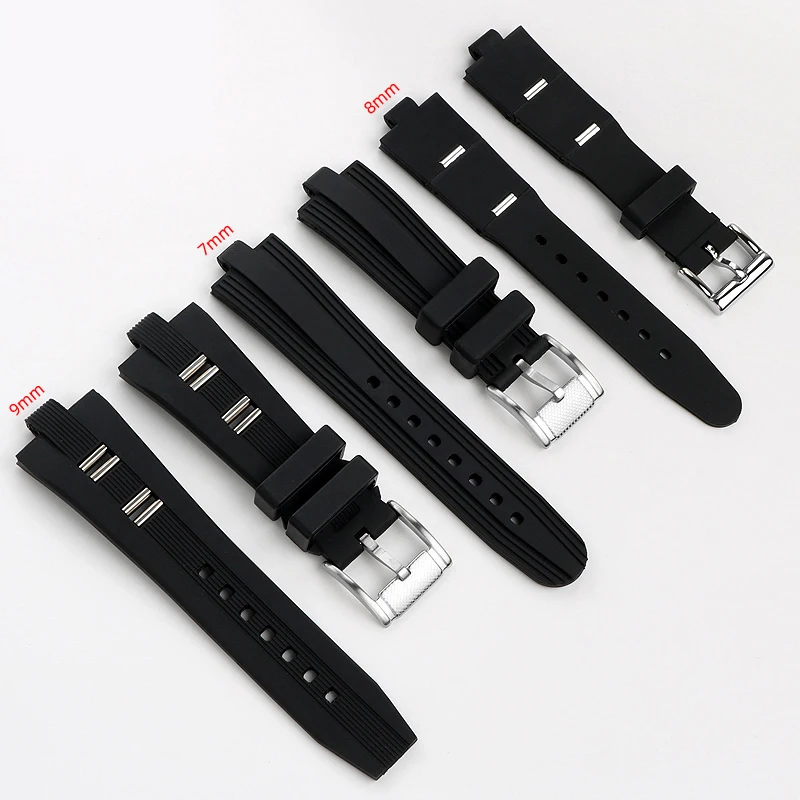 Convex rubber strap For Bvlgari Diagono 22*7mm 8MM 9mm silicone black watch chain men 22mm 26mm watch strap accessories bands