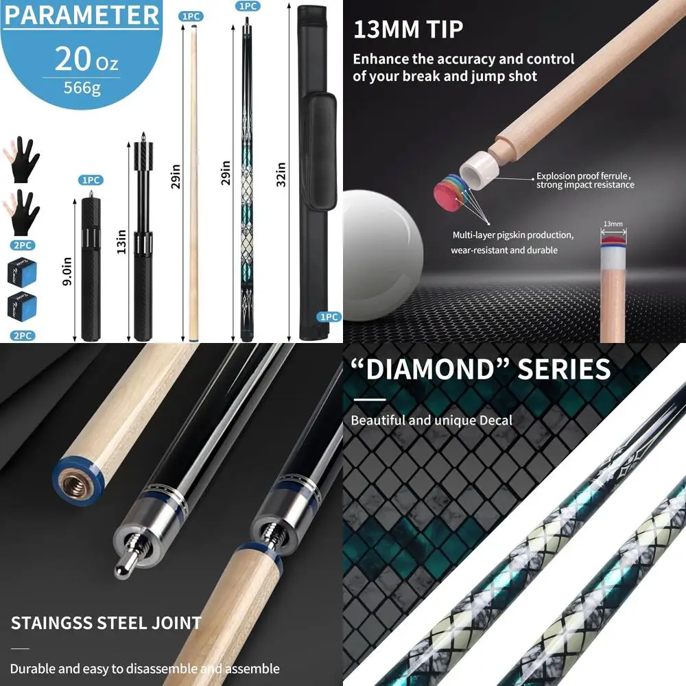 

Canadian Maple Pool Cues 18-20oz, Telescopic Carbon Fiber Extension, Ideal for Adults in Bar & Billiards