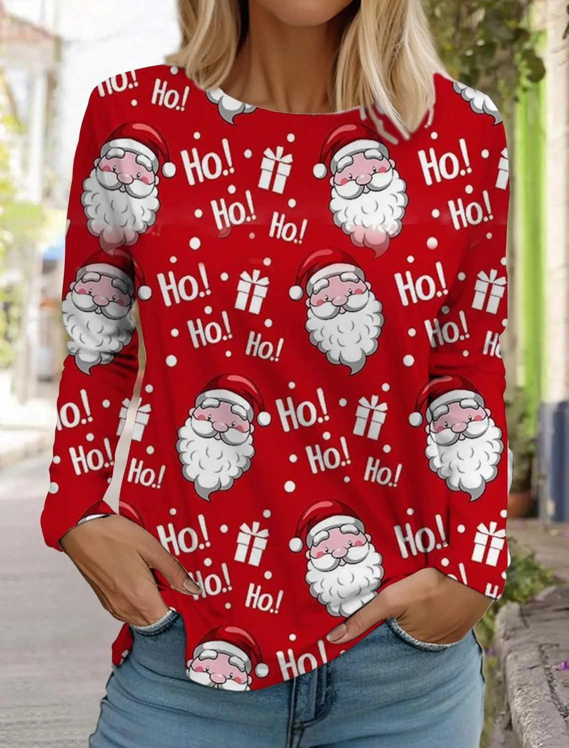 

Рождественская женская футболка с длинным рукавом и 3D узором Санта-Клауса, осенняя мода 2024, женский топ, пуловер в стиле Харадзюку, одежда