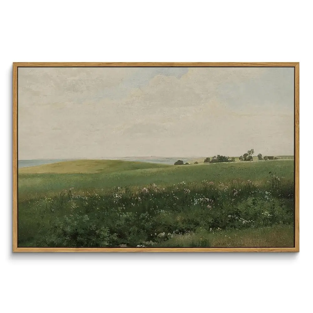 

Framed Canvas Wall Art, Vintage Farmhouse Art Decor, Vast Grassland Landscape Paintings, Large Nature Scenery Wall Decoration