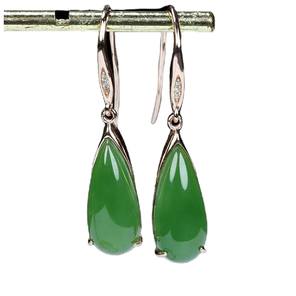 

Class A Jasper Water Drop Earrings 925 Silver With Natural Emerald Jade Dangler Exquisite Eardrop Jewelry Fine Holiday Gift