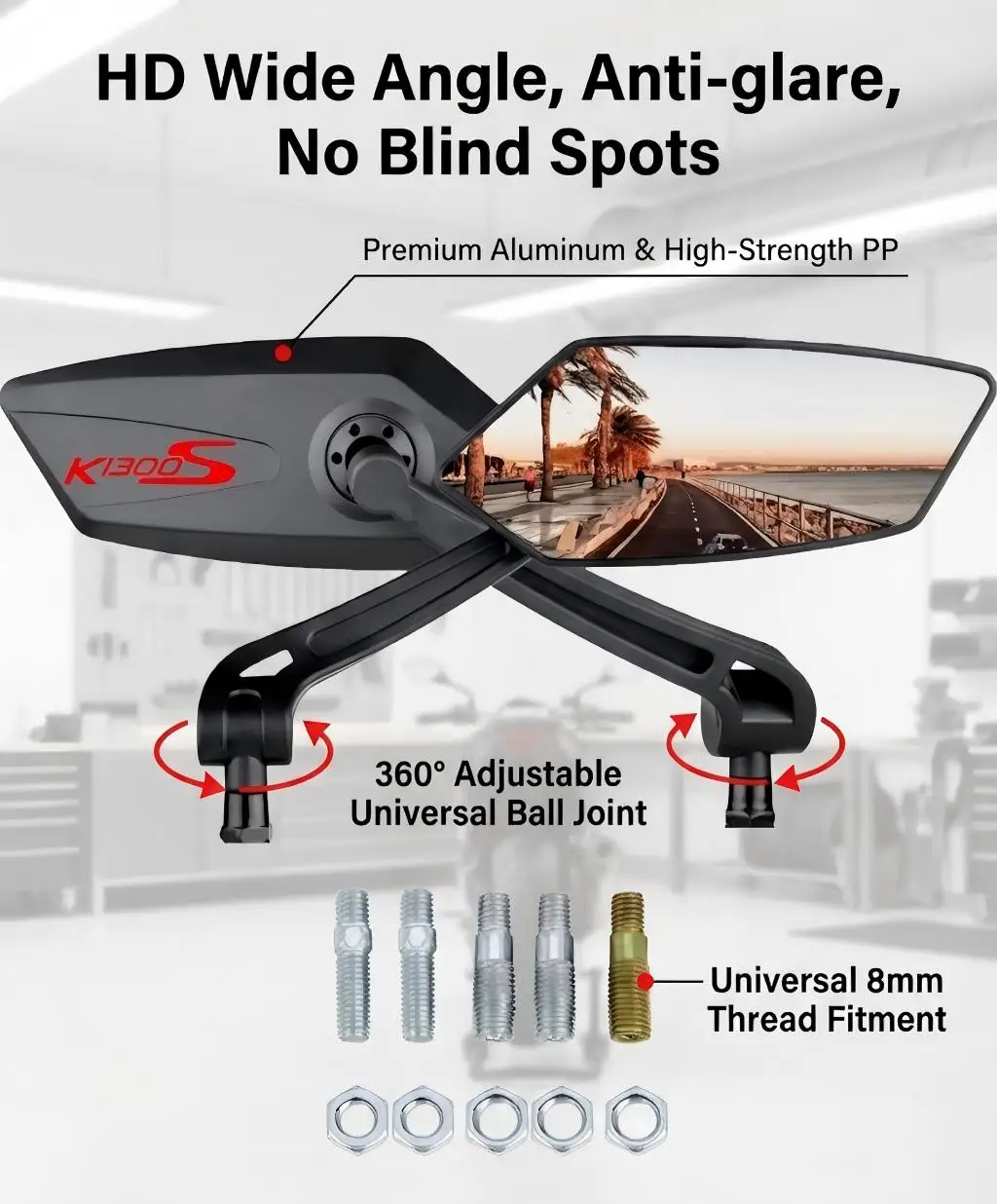 Motorcycle Rear view Mirrors For BMW K1300S K1300 S K1300-S K 1300 GS 2017 2018 Adjustable Rear view Side Mirrors Accessories
