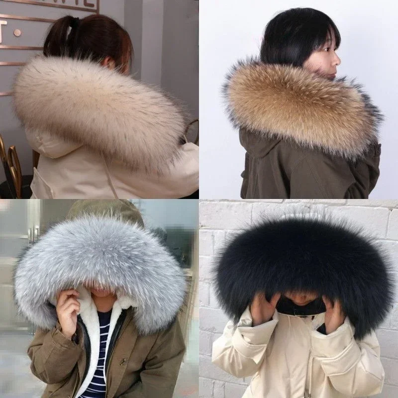 Nature Fur Collar Extra Large Raccoon Fur Collar Real Fur Hat Strip Down Jacket