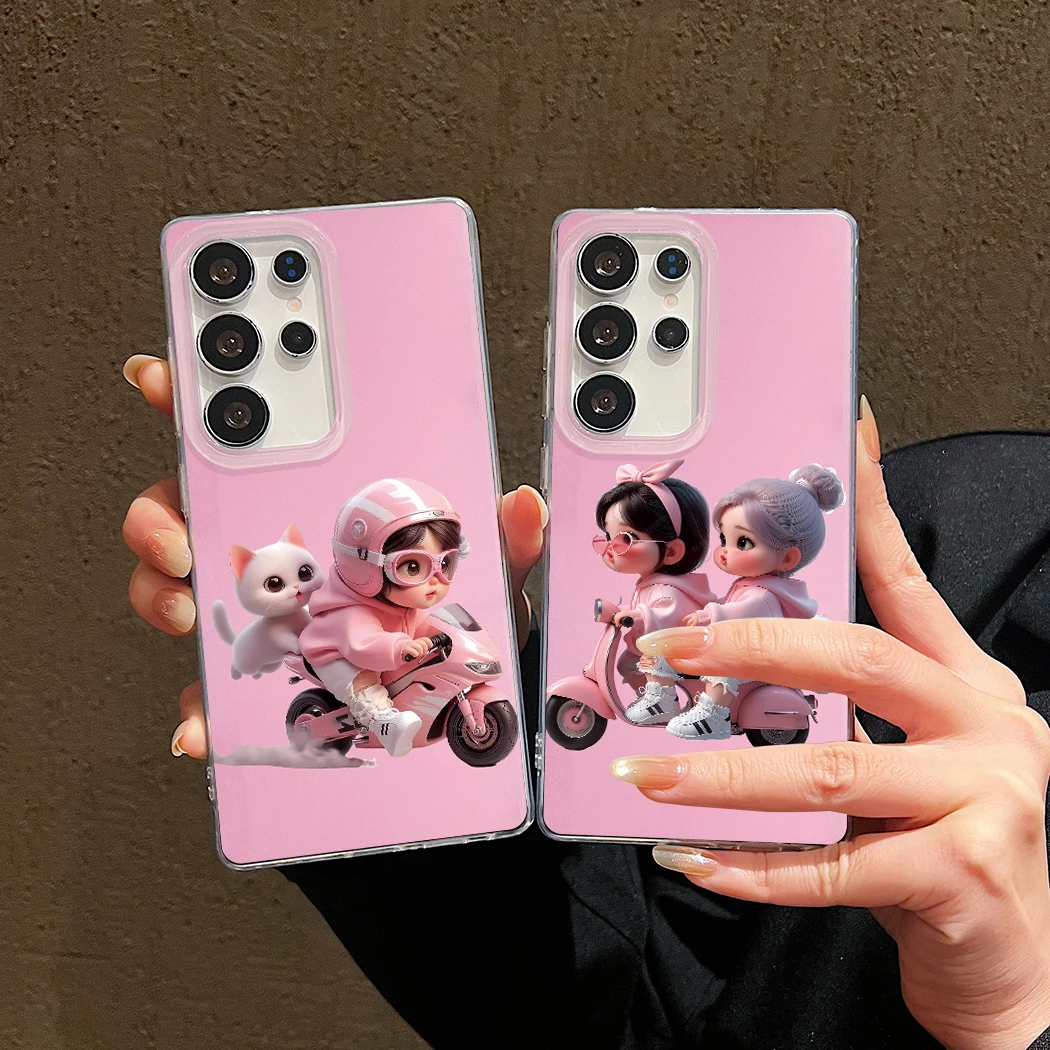

Back Cover For Samsung Galaxy S22 S23 S24 Plus S25 Ultra Case Cute Pink Cycling Girls Shockproof Phone Case