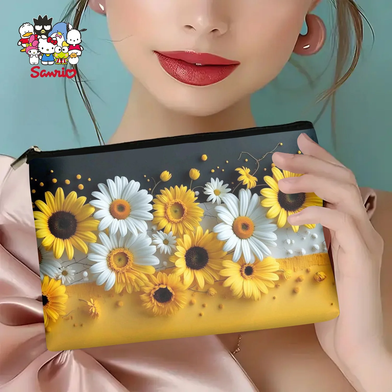 Un sac de maquillage classique à motifs frais de marguerite jaune et blanche – jolie pochette multifonctionnelle à fermeture éclair pour femmes, sac de rangement de bijoux,