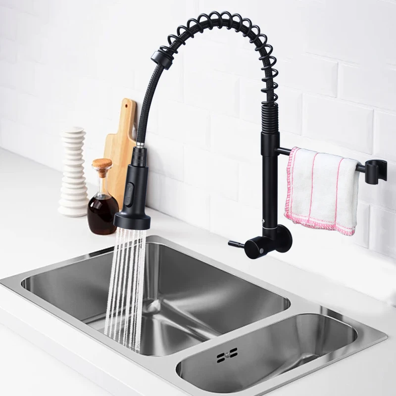 

Wall Mount Kitchen Sink Faucet Pull out High Arc Sink Faucet, Single Handle Kitchen Sink Wall Faucet