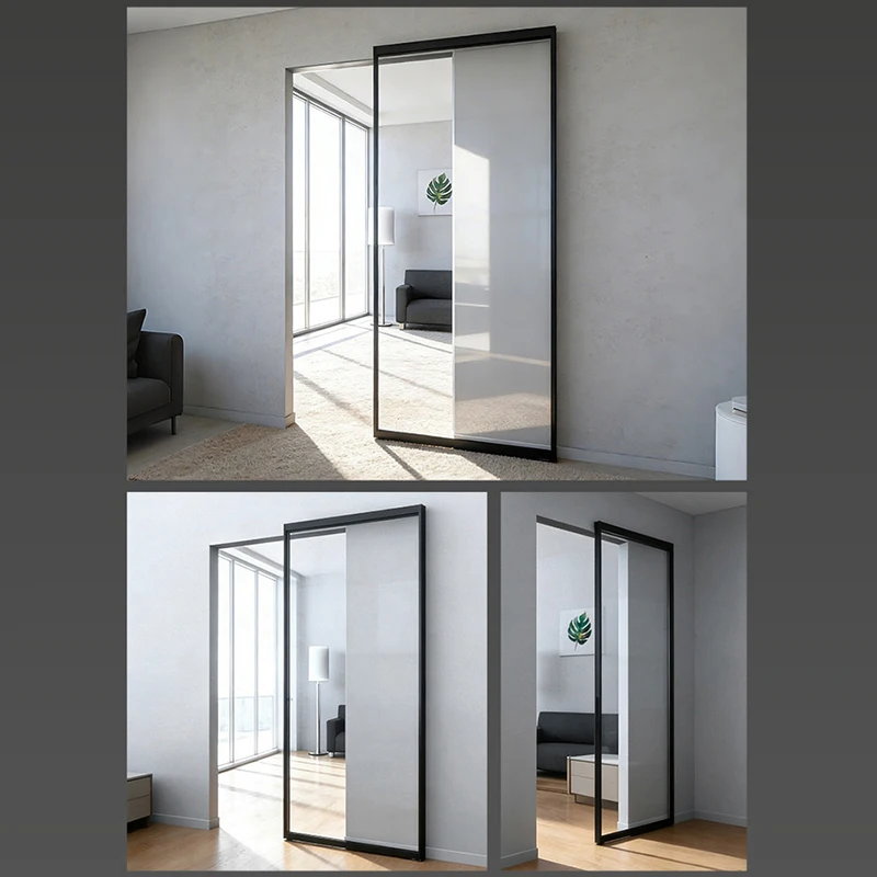 Premium Aluminum Frame Ghost Door Hardware With Bidirectional Buffer For Full Height Glass Trackless Sliding Suspension Door