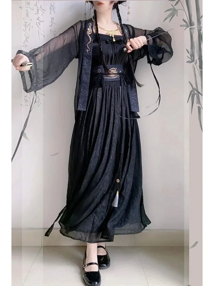 Hanfu donne stile tradizionale cinese danza popolare abiti da fata Costume antico vestiti Dinastia Tang Vintage Cosplay vestito nero