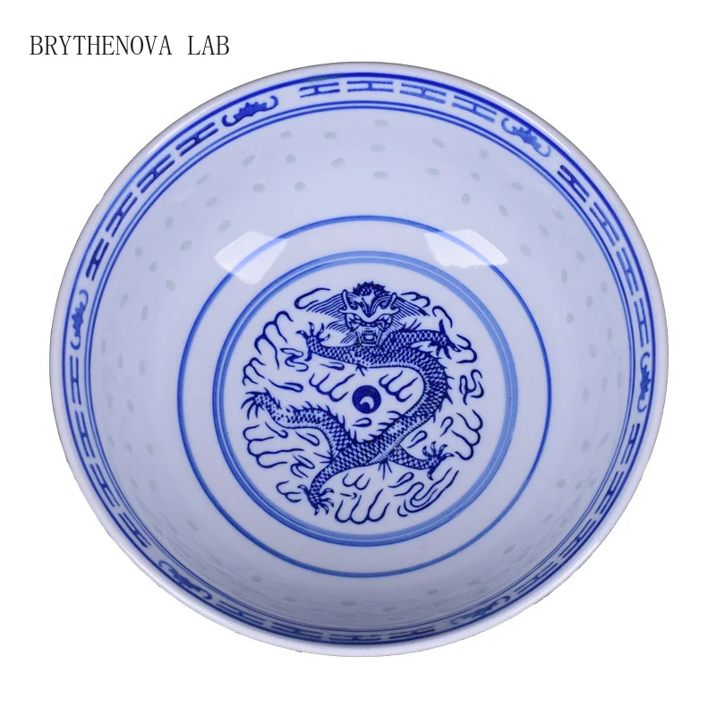 Ceramic Tableware Blue and White Porcelain Ramen Soup Chinese Bowl Rice Bowls Dragon Pattern Vintage Dinnerware
