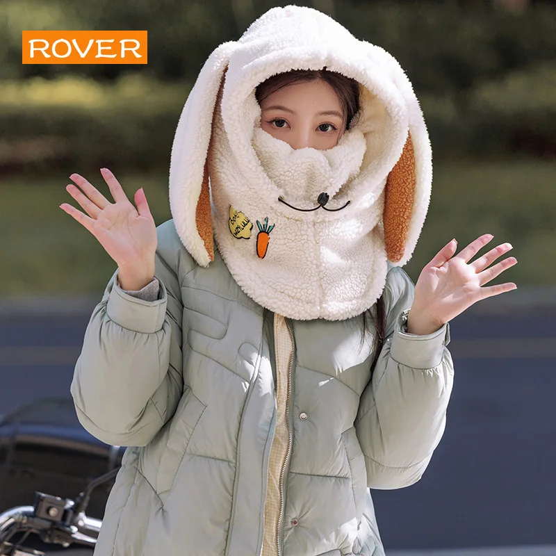 Winter Warm Ski Helmet Cover Comfortable Soft Fleece Skiing Cap Scarf Warmer Cartoon Cute Rabbit Ear Decorative Helmet Cover Hat