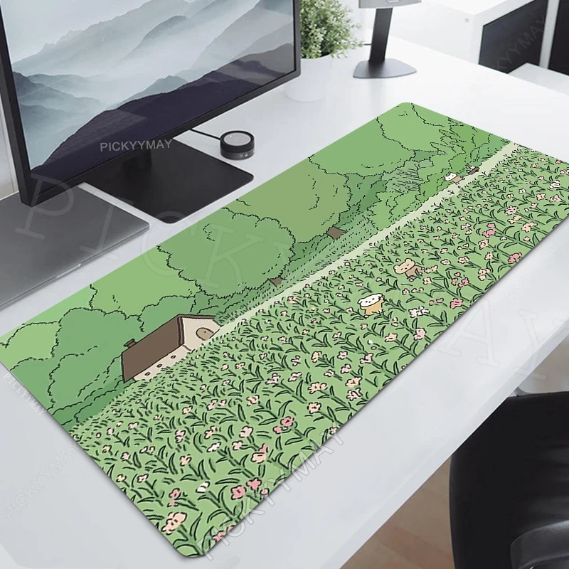 Tapis de souris Kawaii Anime Moudescriptif, vert, polymères de bureau, XXXL, grands et mignons, tapis de bureau pour ordinateur