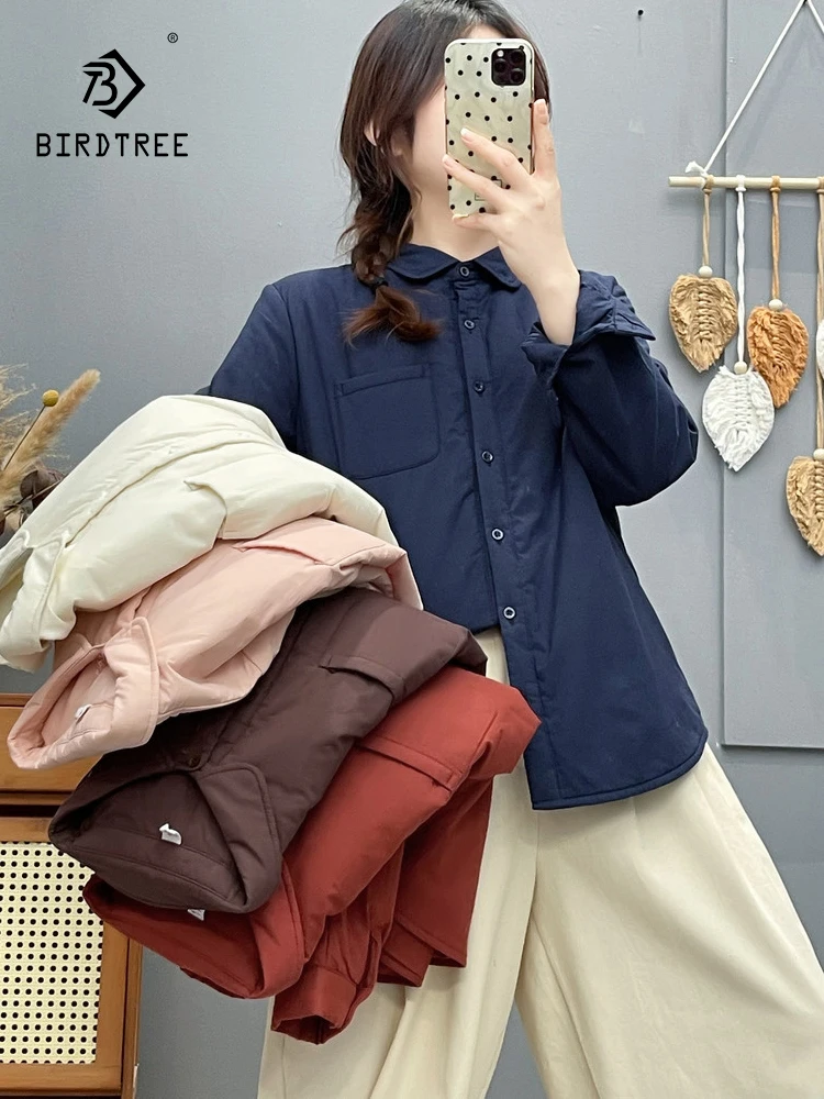 

Новая осенняя утепленная рубашка с длинными рукавами и хлопковой подкладкой 2025, женская однотонная однотонная рубашка с лацканами, универсальная повседневная теплая свободная блузка Mori Girl T5N221CC