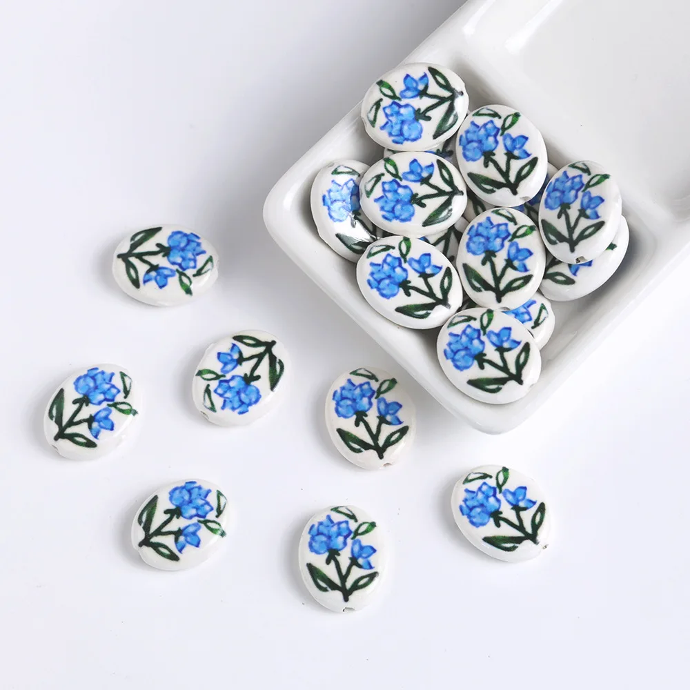 5PCS Ceramic Hand-painted Flower Strawberry Beads For Jewelry Making Interval Beads Necklace Bracelet Craft DIY Supplies