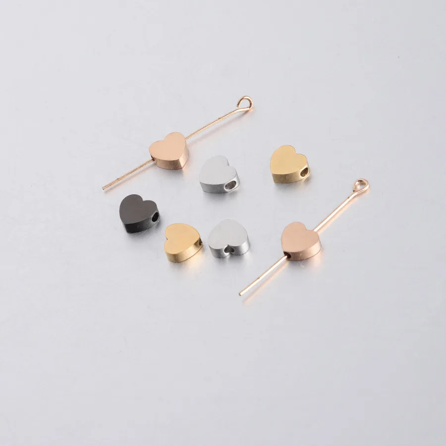 

10pcs/Lot Mirror Polished Stainless Steel Heart Beads 1.8mm Small Hole DIY Jewelry Making Wholesale 7*8mm