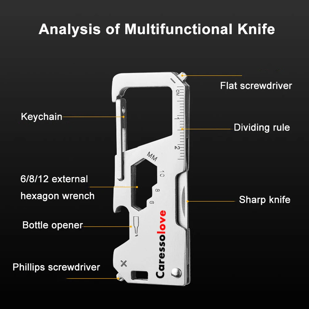 Caressolove Keychain Folding Knife Multitool Stainless Steel Keychain Pocket Knife Portable Multifunctional Tool Camping Gadgets