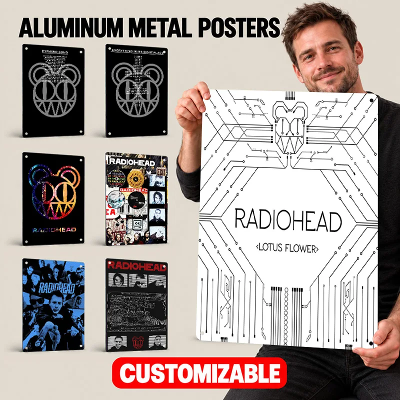 Radiohead Band Textured Metal Posters Personalized Aluminum Sign Alternative Rock Theme Wall Art For Listening Room Or Man Cave