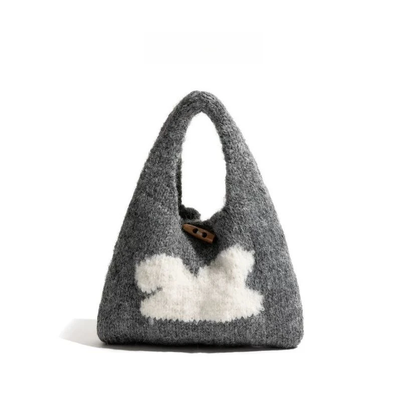 Women's Plush Handmade Knitted Bag 2024 Autumn/Winter New College Style Shoulder Bag