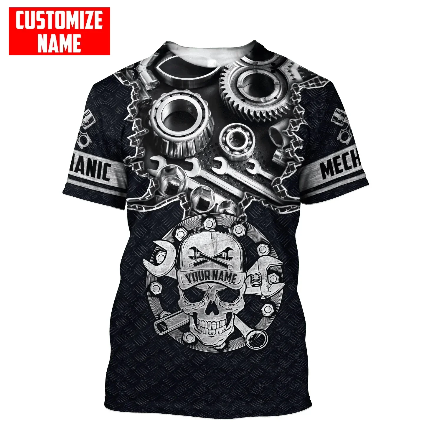 PLstar Cosmos Newest Summer Men‘s T-shirt Mechanic skull Personalized Name 3D Printed t shirt Unisex Casual Tshirt