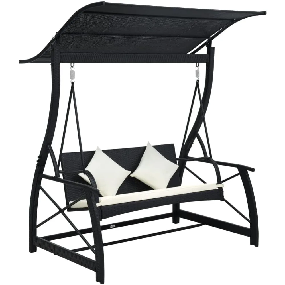 

Patio Swing Chair, Outdoor Swing Bench with Adjustable Canopy and Cushion, Hanging Daybed, Outdoor Swing Seat for Blacony