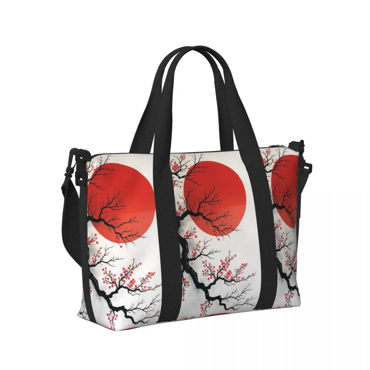 

Japan Sakura Cherry Blossoms With A Red Rising Sun Beach Travel Bag Tote Bags for Gym Yoga Women Shopping Duffle Shoulder Bag
