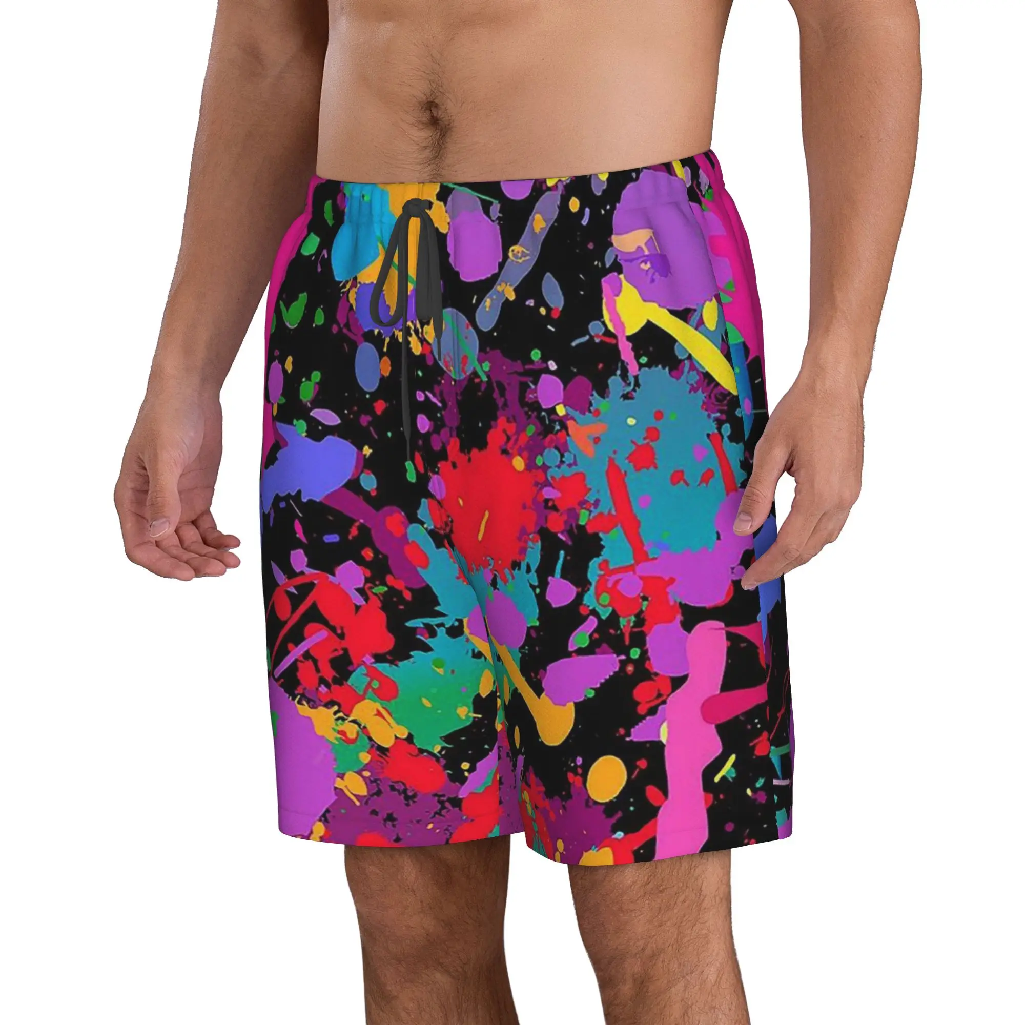Colorful Graffiti Splash Pattern Trunks Beach Board Shorts Casual Quick Dry Swimming Summer Men Pants