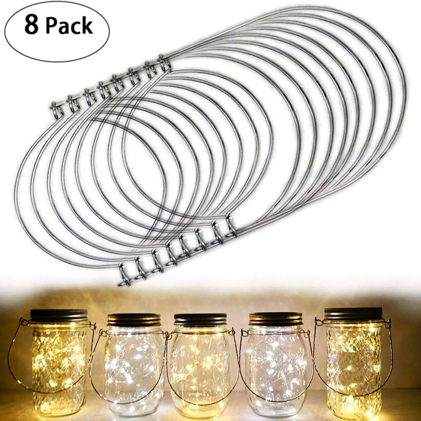 Fio de aço inoxidável alças para enlatamento frascos, cabides e ganchos para Mason Jar, efeito bola, 8 Pack