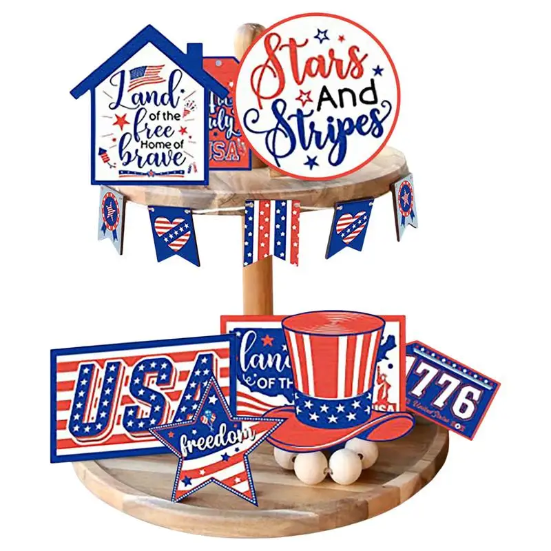 

Independence Day Tiered Tray Decors 4th Of July Tiered Tray Decors American Theme Ornament Memorial Day Rustic Party Supplies