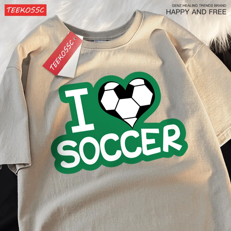 Casual Cotton Mans T-Shirts I Love Soccer Football Heart Design Printing Tops Soft Loose O-Neck Short Sleeve Female Clothes