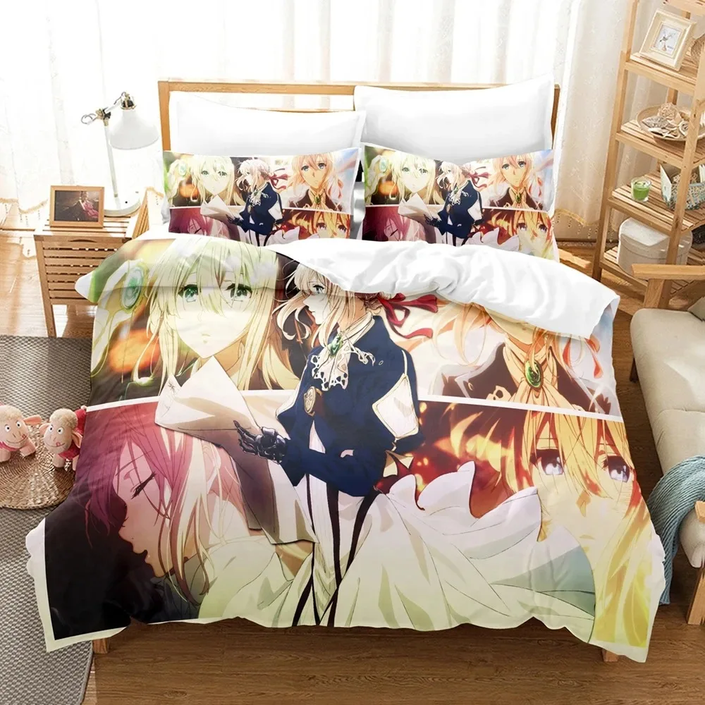 Anime Violet Evergarden Bedding Set Boys Girls Twin Queen Size Duvet Cover Pillowcase Bed Kids Adult Home Textileextile