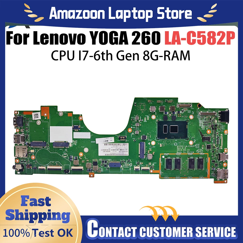 

For Lenovo ThinkPad YOGA 260 Laptop Motherboard LA-C582P 01LV859 01LV861 I5-6200U i5-6300U I7-6600U 8G Notebook Mainboard