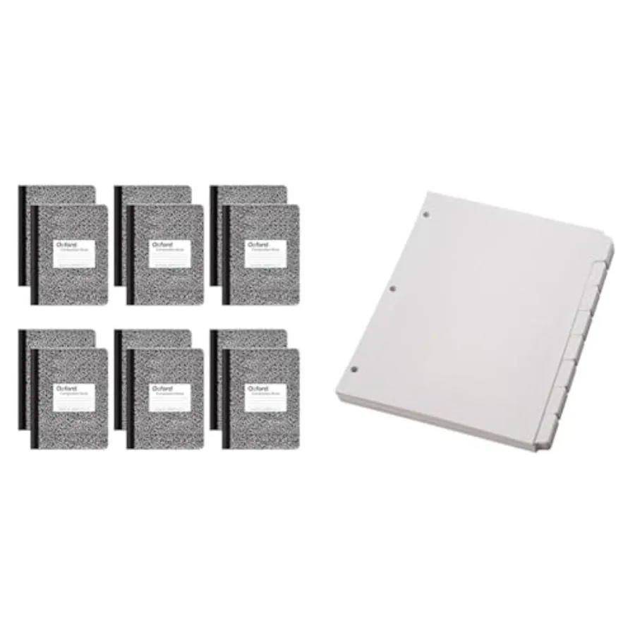 

Тетради для записей, наборы бумаги в линейку для колледжа и наборы разделителей для папок с пустыми листами и вкладками.