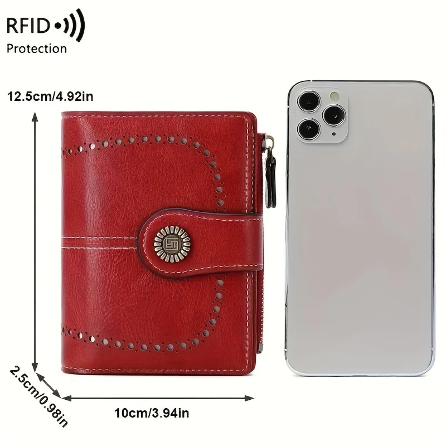 RFID Blocking Anti-theft Large Capacity Retro Wallet for Women - PU Leather Solid Color, Multi-Functional Zipper & Credit Card H