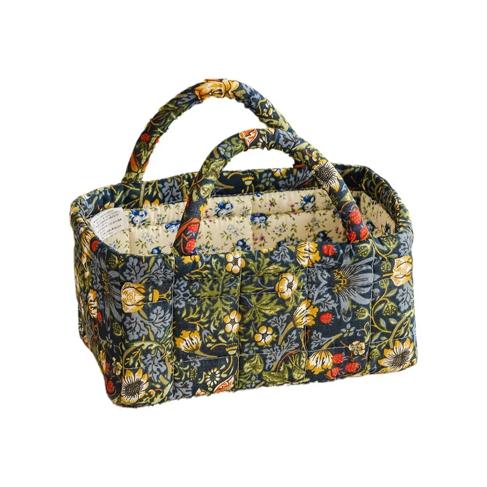 Floral Pattern Storage Basket Large Capacity Quilted Fabric Fabric Laundry Basket Cotton Material Comfortable Grip