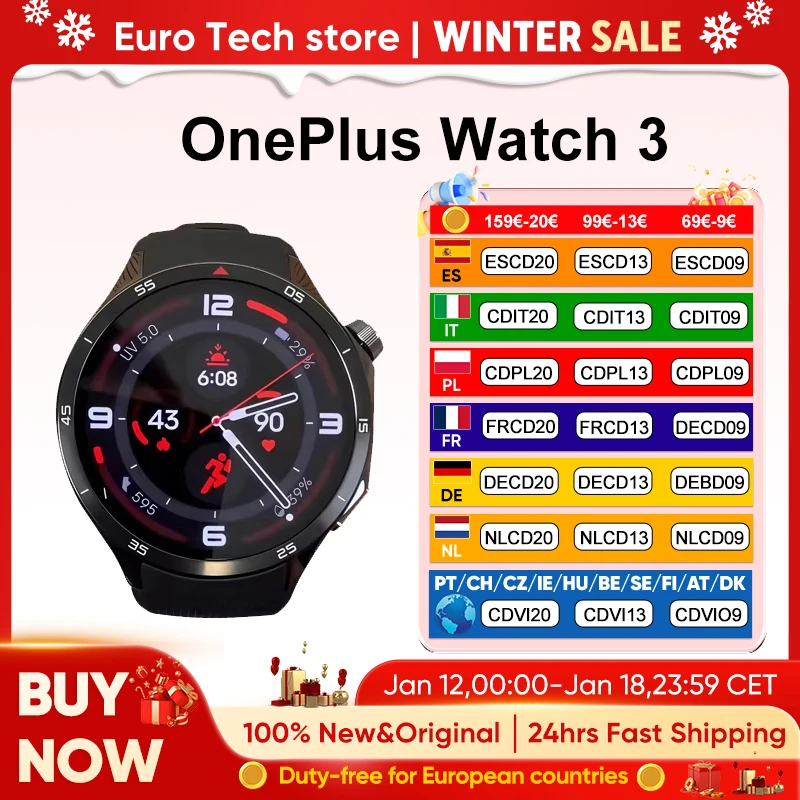 OnePlus Watch 3 SmartWatch Versión global Wear OS por Google Pantalla LTPO A0MOLED de 1,5 pulgadas 5 días de duración de la batería 60S Control de salud GPS