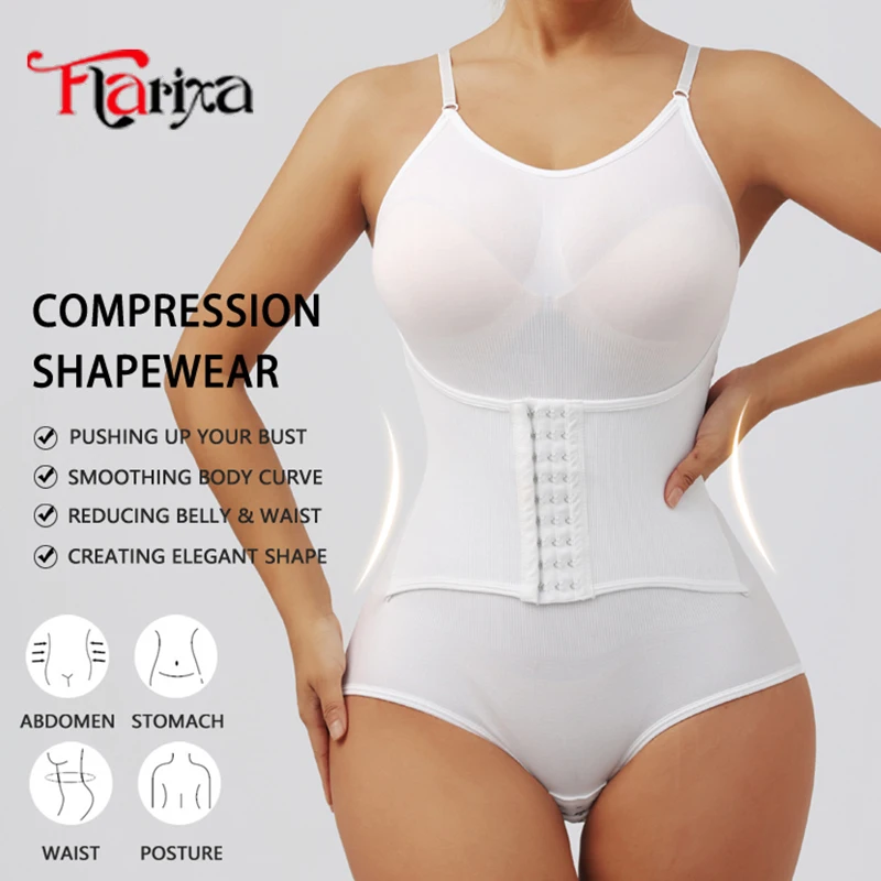 Flarixa Women Suspender Shapewear Bodysuit With Hooks Seamless Waist Trainer Body Shaper Briefs Butt Lifter Tummy Slimming Faja image 4