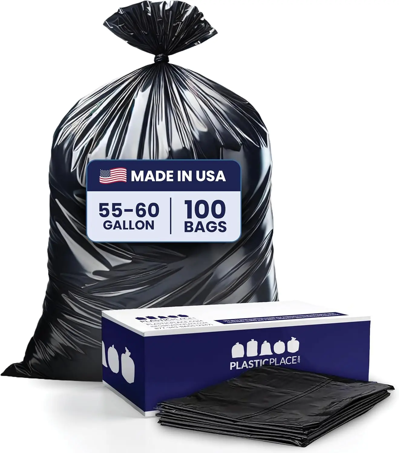 

Heavy Duty 55-60 Gallon Trash Bags, 1.2 Mil Tear-Resistant for Construction Yard Waste, 38” x 58” (100 Count)