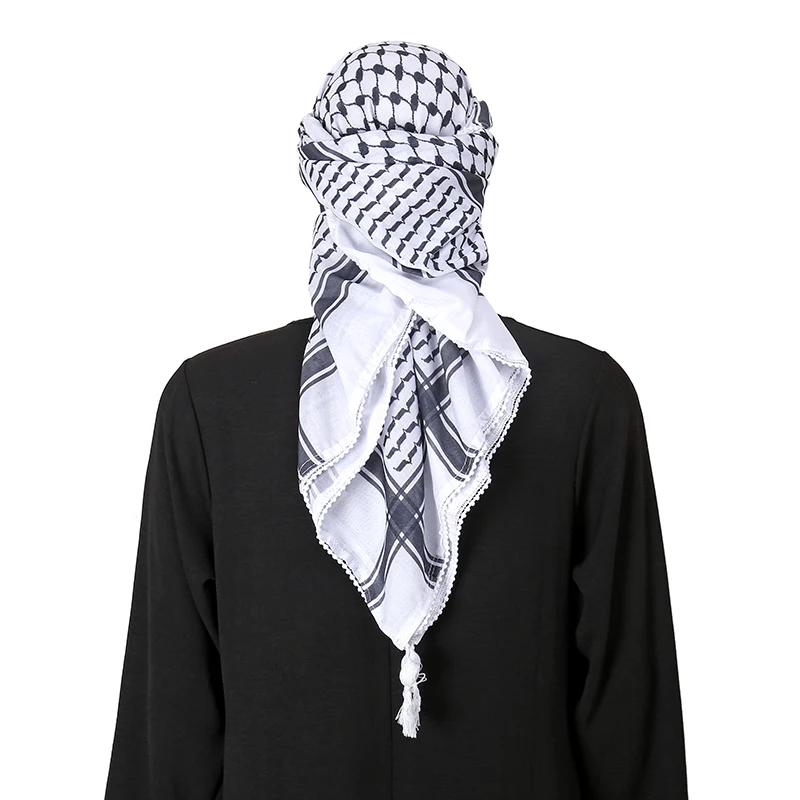 Arab Men Keffiyeh Scarf Headwear Tassels Hijab Islamic Foulard Print Square Scarf Arabic Turban Muslim Clothing Prayer Turbante