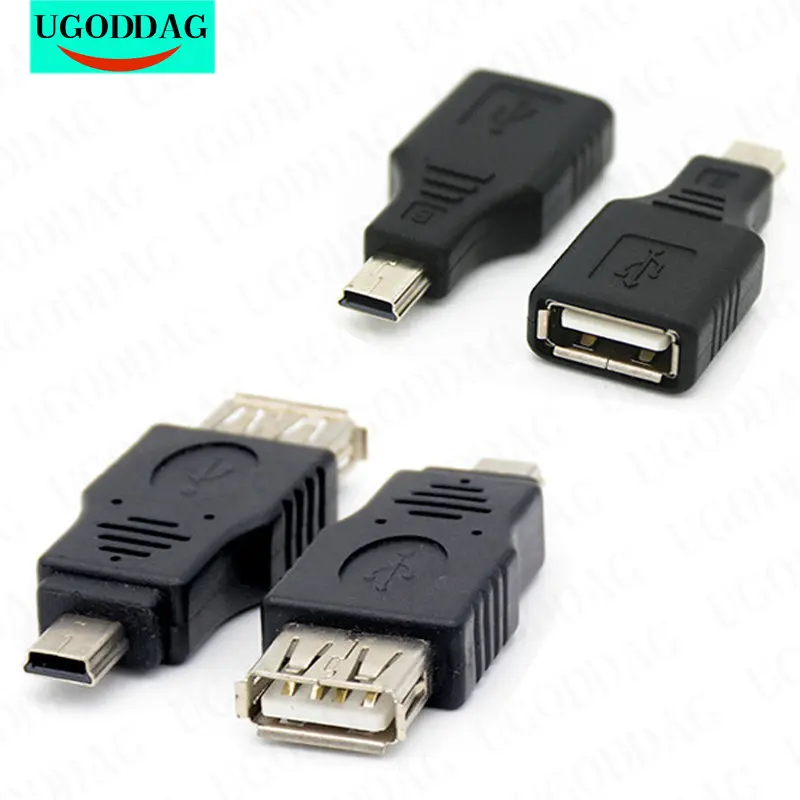 Mini USB męski na USB żeńskie złącze konwertera Transfer synchronizacja danych Adapter OTG do samochodu AUX MP3 MP4 tablety telefony u-disk Mouse