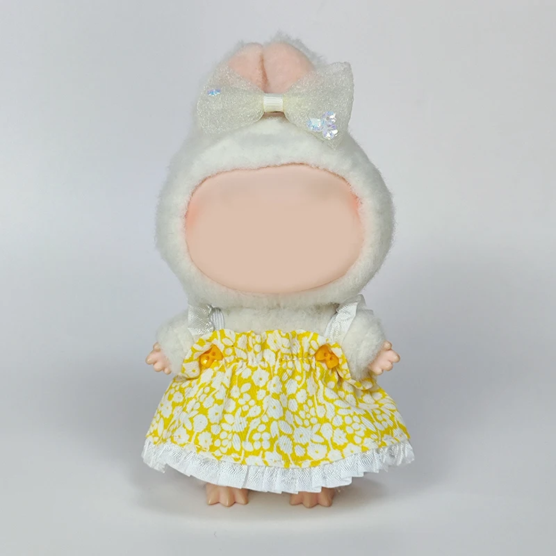 

For Labubu Clothes Set Cute Bunny Outfit Green Daisy Dress Straw Hat Green Crocodile Shoes Knitted Hat for Plush Toy