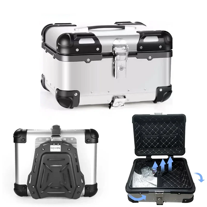 35L Round Corner Waterproof Motorcycle Aluminum Top Rear Luggage Universal Tail Box Trunk Helmet Storage Case Lock Tool