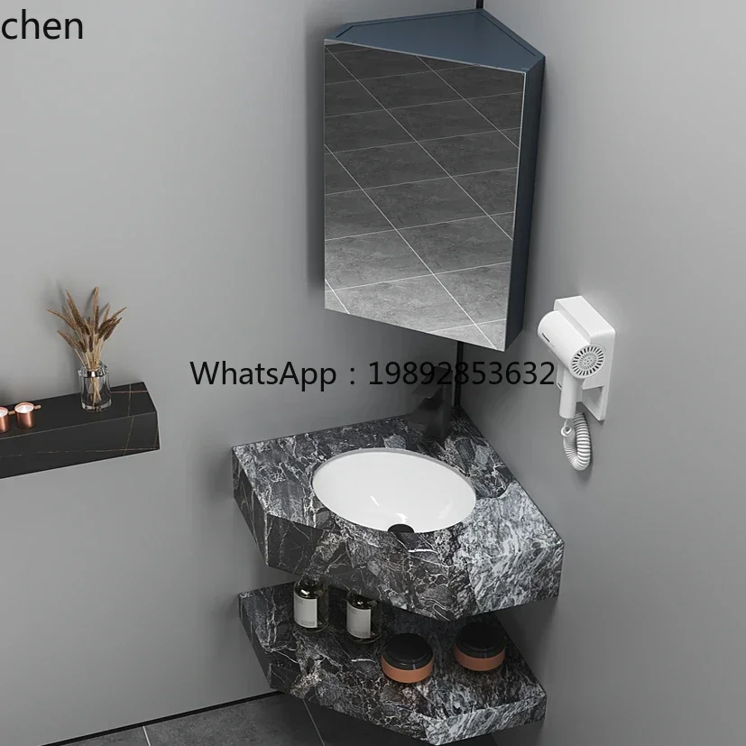 ZZ Triangle Washbasin Cabinet Combination Corner Rock Slab Washbasin Corner Washstand Basin Wall