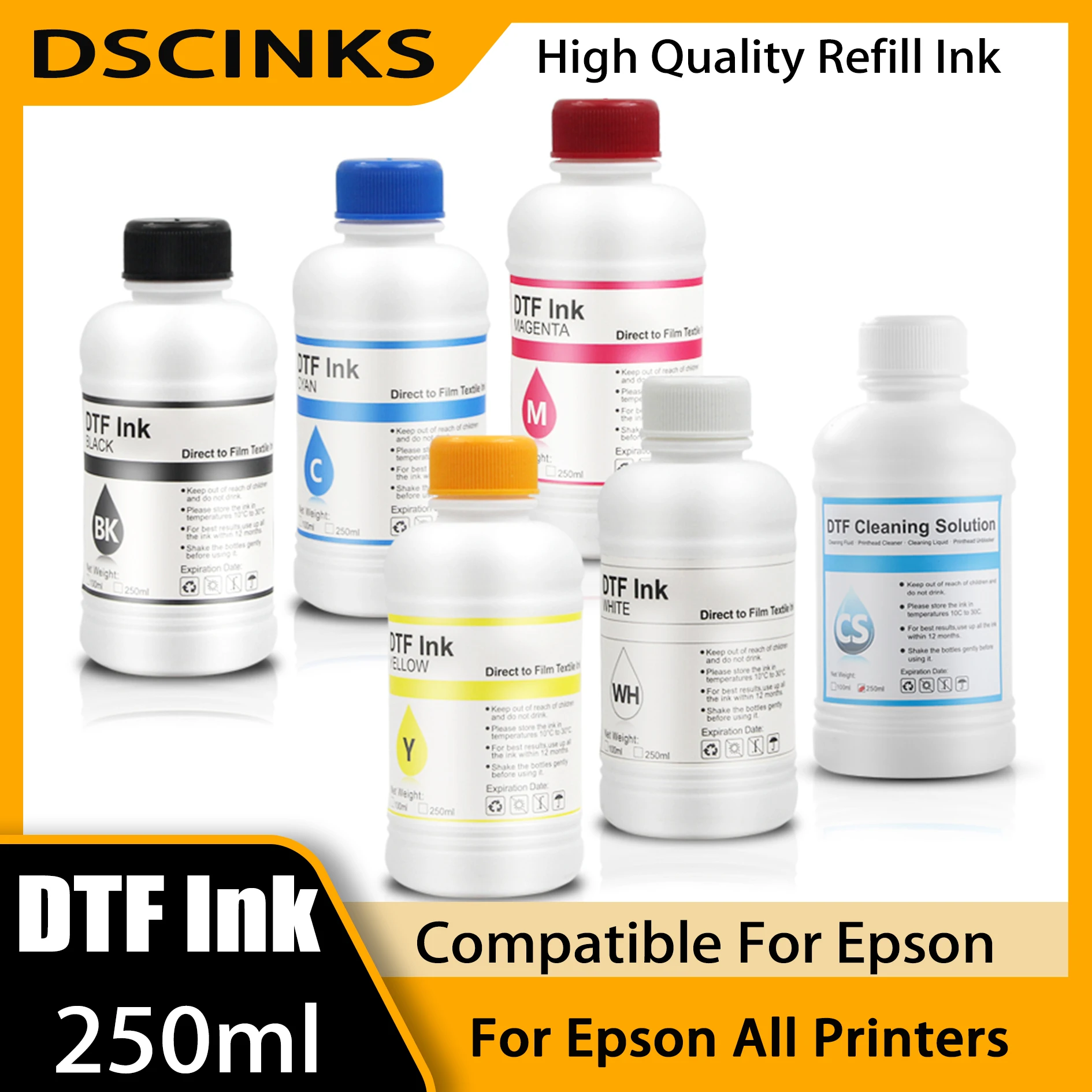 

250ml DTF Ink For Epson ET8550 L1800 XP15000 P400 P600 P800 P600 DX5 XP600 L1800 L805 R1390 Refill Ink For Epson All Printers