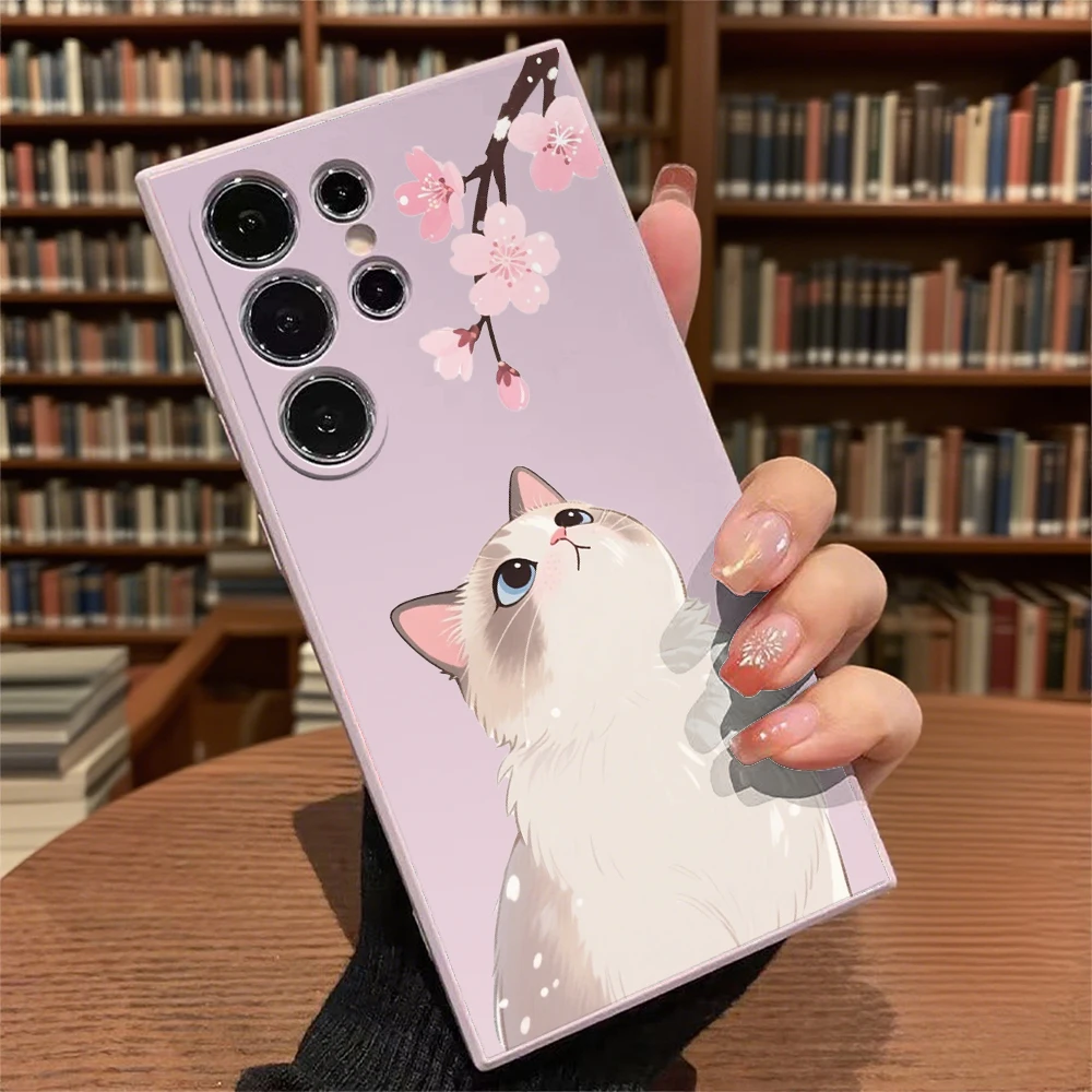 Katzen- und Kirschblüten-Handyhülle für Samsung Galaxy S25 S24 Ultra S23 S22 S21 S20 FE Plus, weiche TPU-Schutzhülle – Detail 10