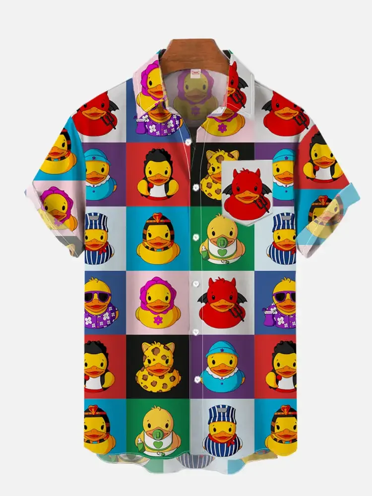 Men's Summer 2026 New 3D Printed Reachy Duck Pattern Hawaiian Shirt Casual Printed Floral Short Sleeve Hawaiian Tropical Tops