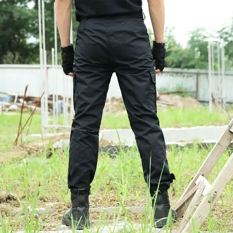 กางเกงคาร์โก้สีดำสำหรับผู้ชาย กางเกงทำงานกลางแจ้ง กางเกงยุทธวิธี กางเกงลำลองลายพราง